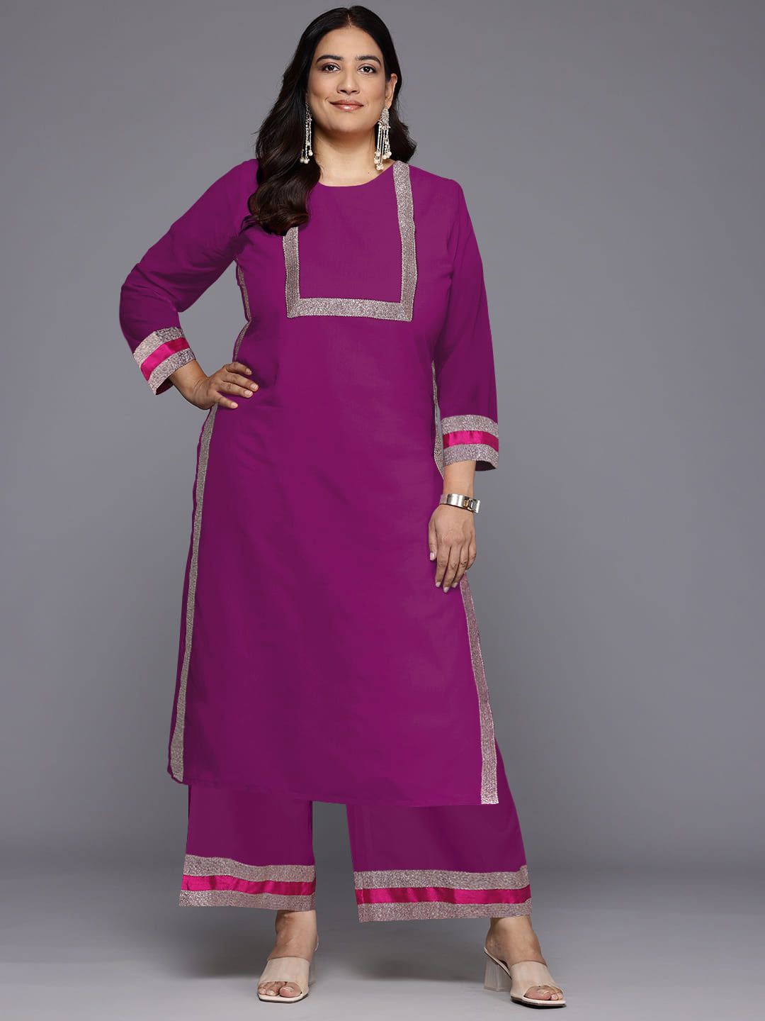 

A PLUS BY AHALYAA Women Regular Kurta with Palazzos, Purple