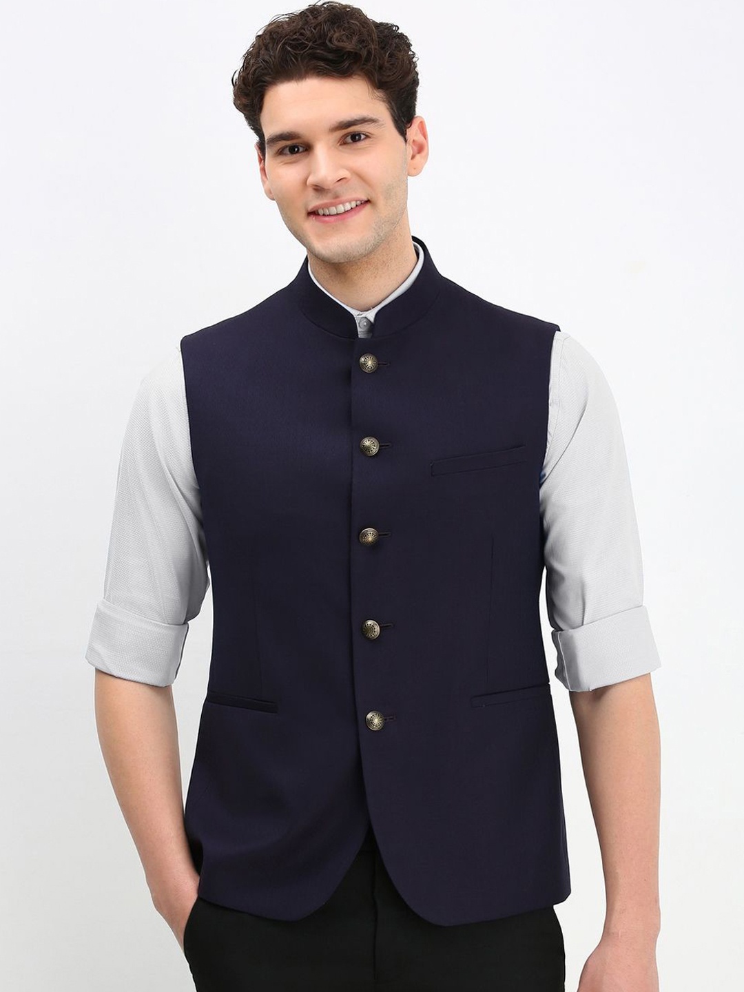 

Allen Solly Men Woven Nehru Jackets, Navy blue