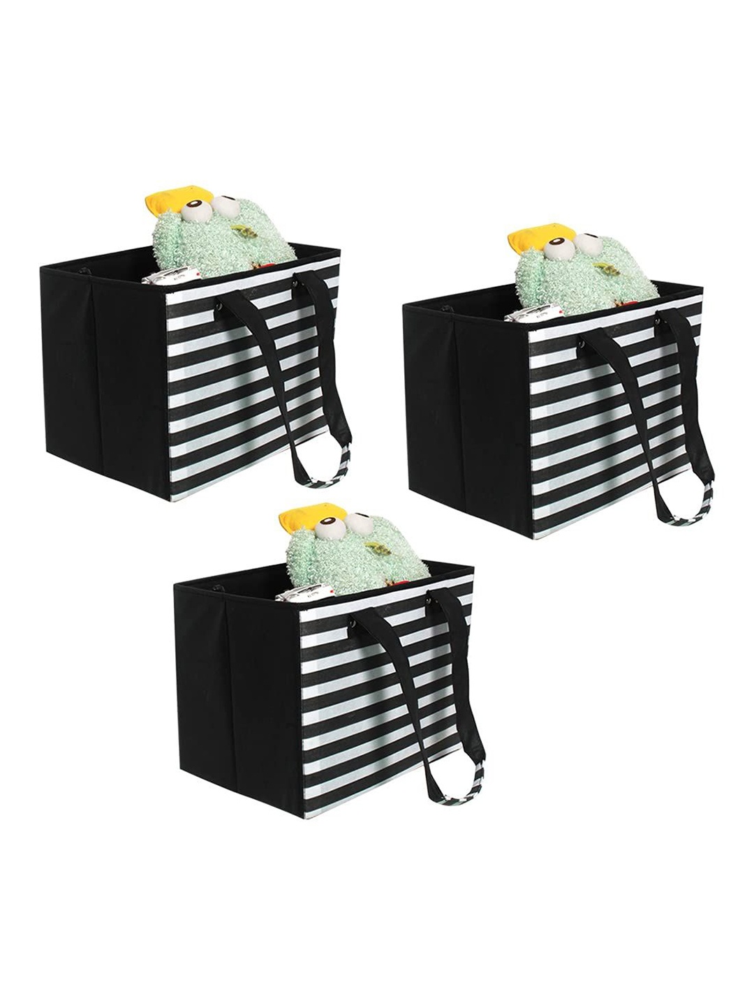 

prettykrafts Black & White 3 Pieces Striped Reusable Multi-Utility Organisers