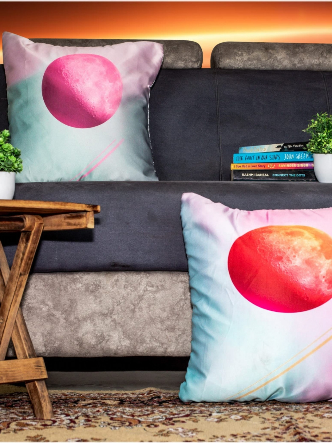 

Vendola Blue & Pink 2 Pieces Geometric Satin Square Cushion Covers