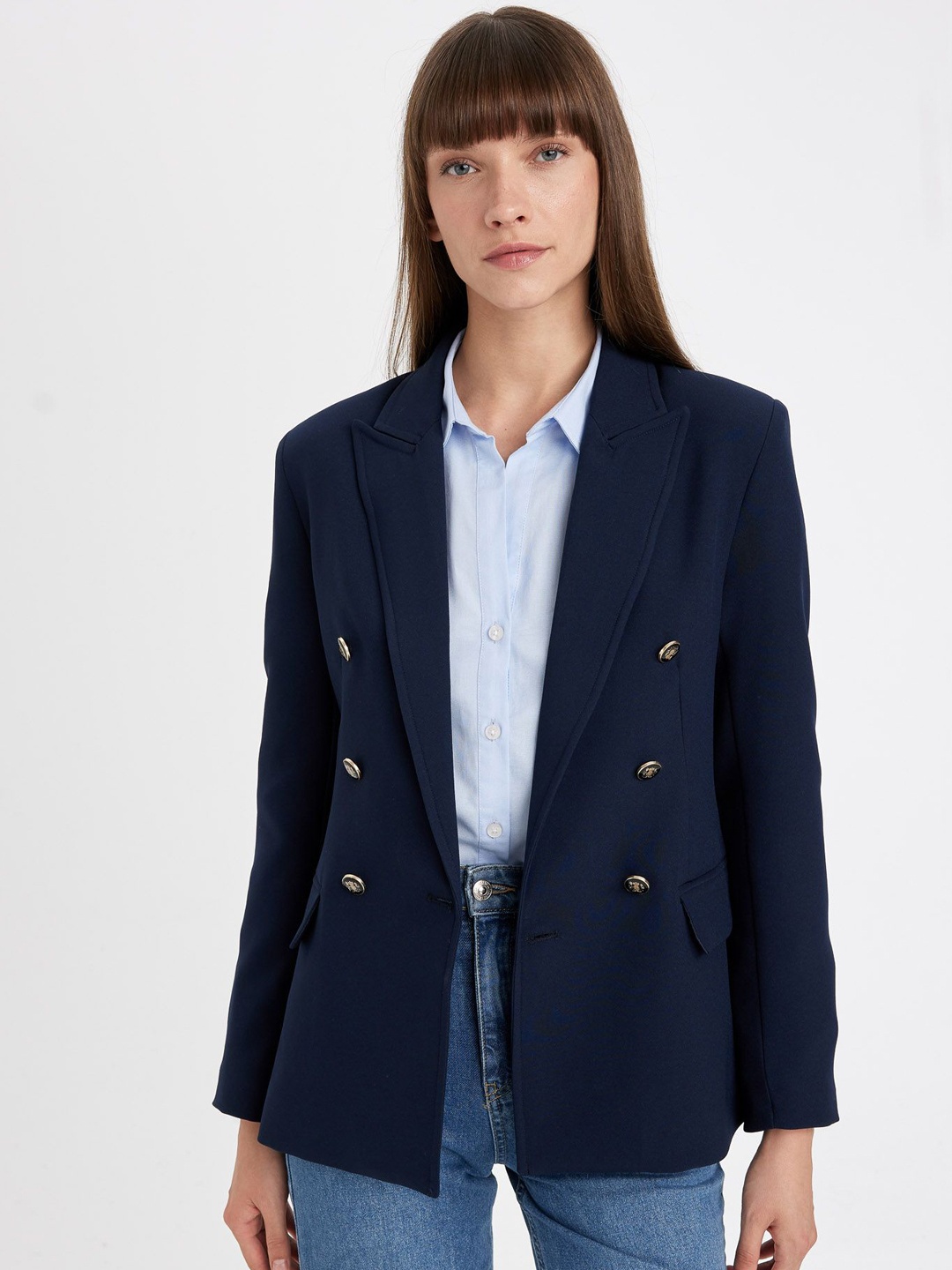 

DeFacto Women Single-Breasted Blazer, Navy blue