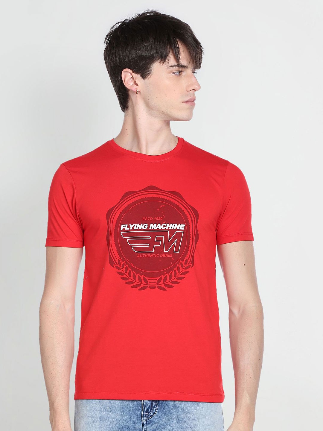 

Flying Machine Brand Logo Printed Cotton T-shirt, Red