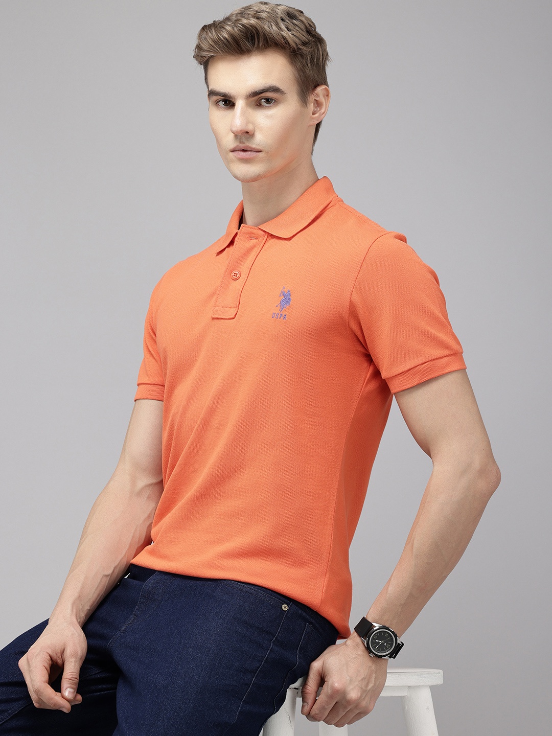 

U.S. Polo Assn. Polo Collar Pure Cotton Slim Fit T-shirt, Orange