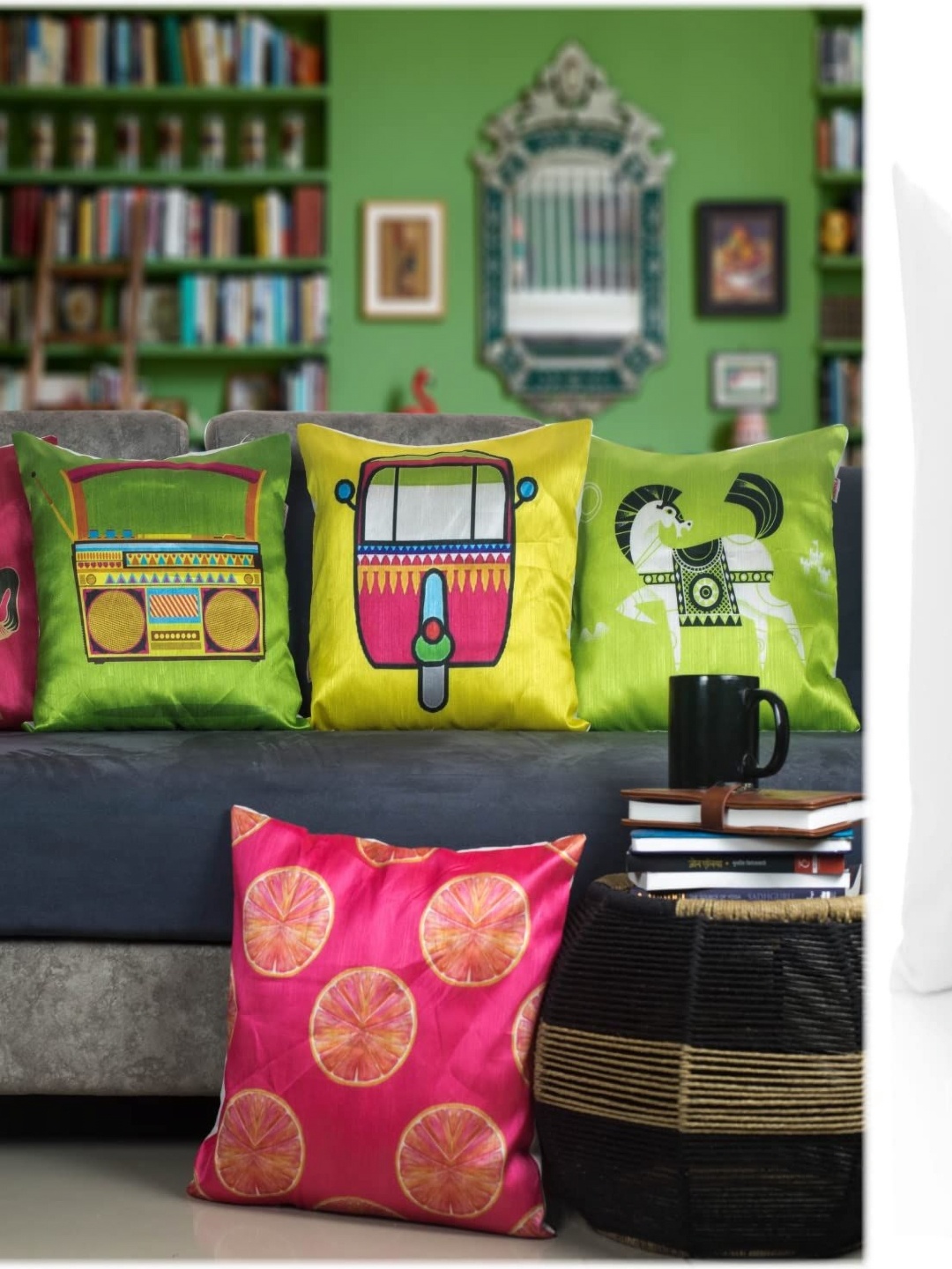 

Vendola Green & Pink 5 Pieces Ethnic Motifs Printed Satin Square Cushion Covers