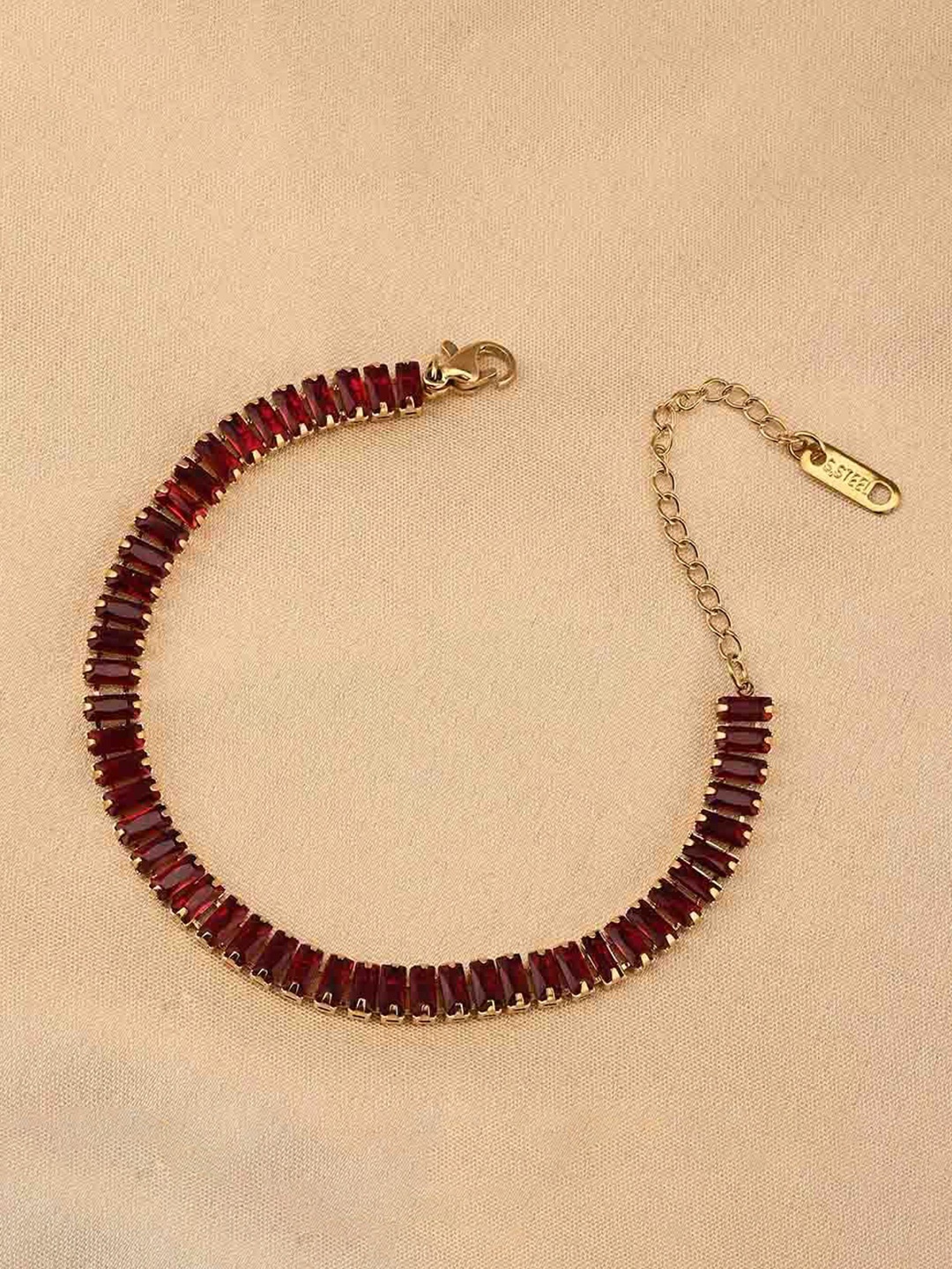 

PALMONAS Stainless Steel Gold-Plated Stone Studded Wraparound Bracelet