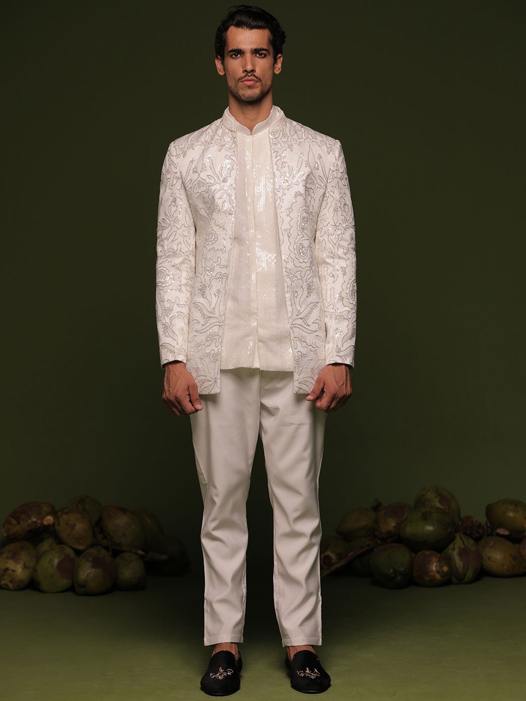 

KALPRAAG Mandarin Collar Sherwani, White