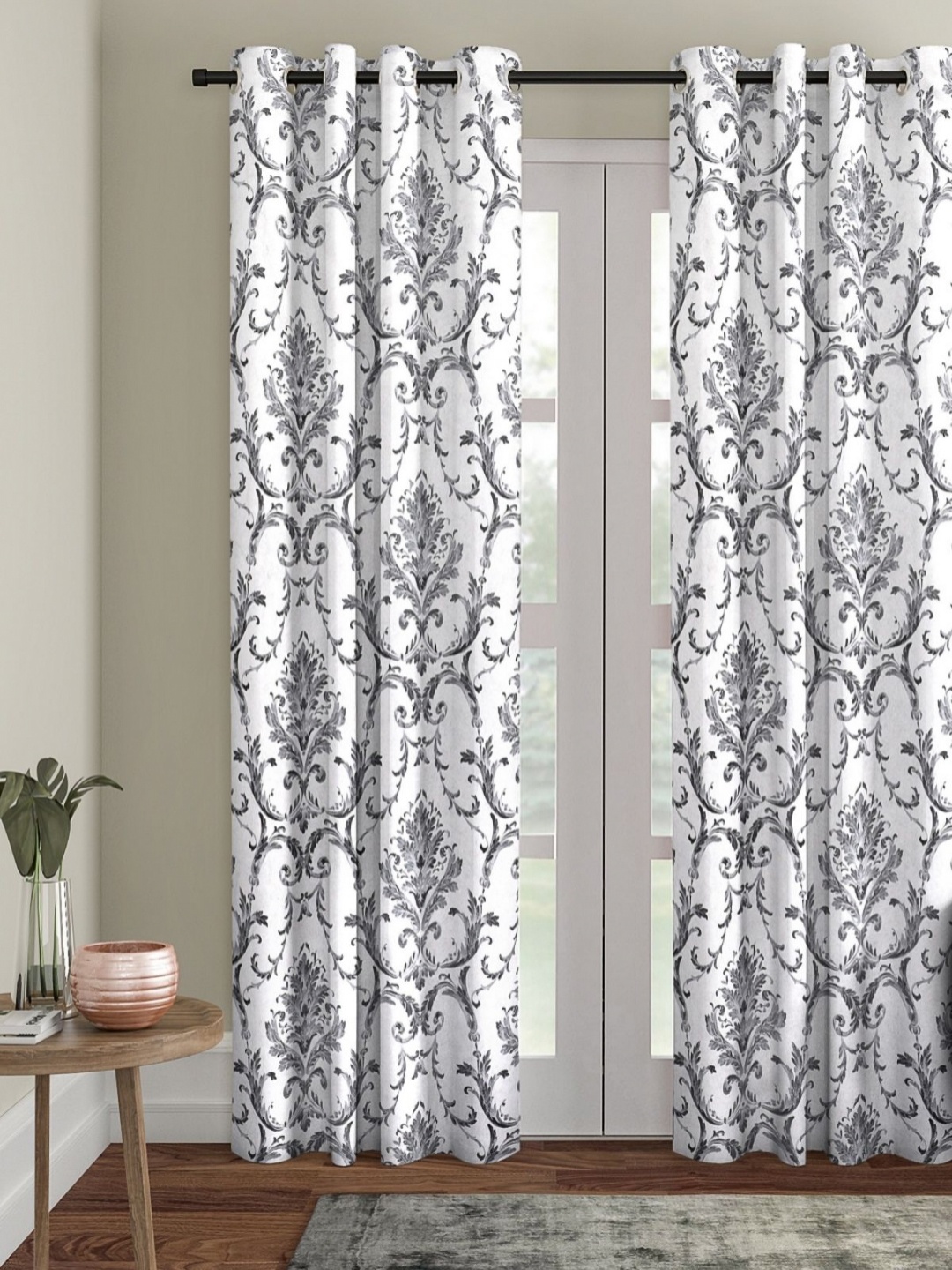 

Myntra Elegant Homes Silver-Toned & Grey Ethnic Motifs Room Darkening Door Curtain