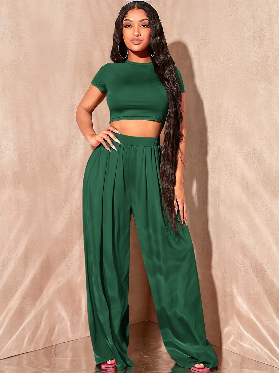 

Kotty Round Neck Short Sleeves Top & Palazzo, Green