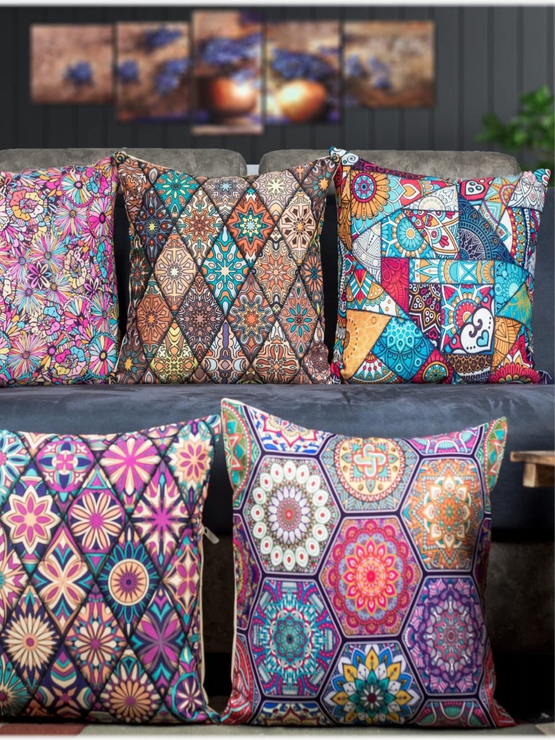 

Vendola Purple & Pink 5 Pieces Floral Printed Square Cushion Covers
