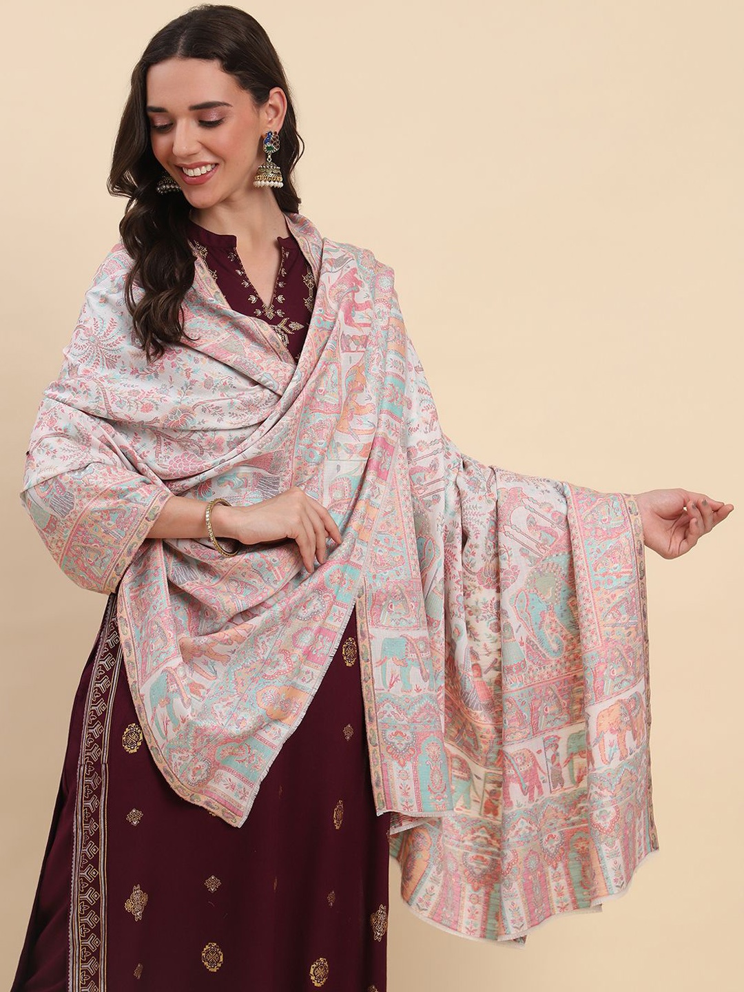

La Vastraa Women Woven Design Shawl, White