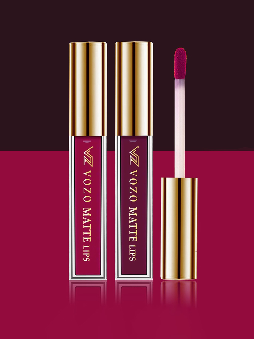 

VOZO Set Of 2 Stay-All-Day Matte Liquid Lipstick 4 ml Each -Light Magenta106-Wine201, Magenta
