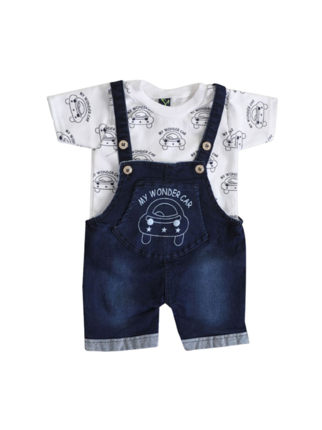 

BAESD Kids Printed Slim Fit Dungaree With T-Shirt, Blue