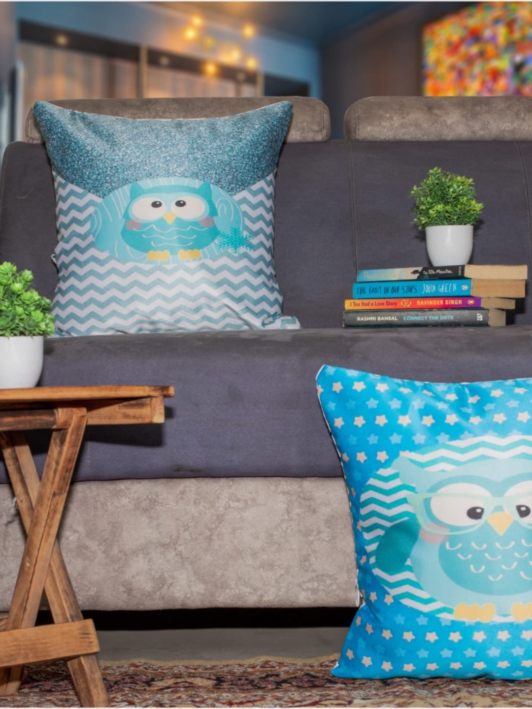 

Vendola White & Blue 2 Pieces Quirky Satin Square Cushion Covers