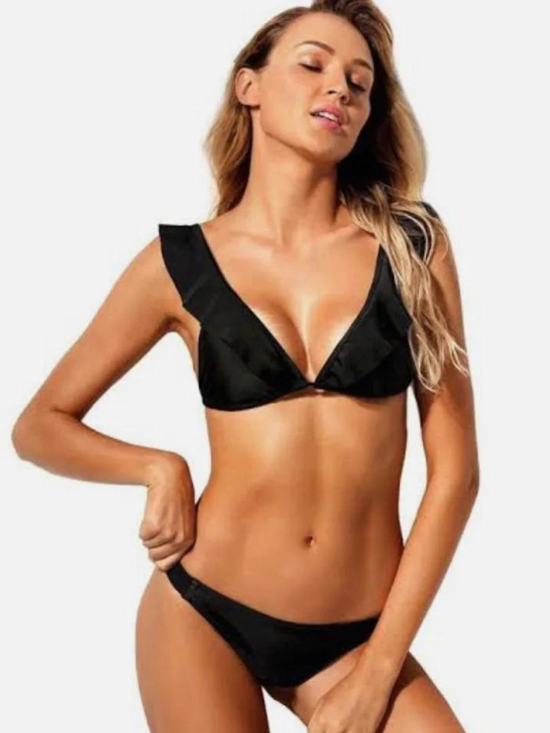 

ANGEL CROSHET Women Shoulder Straps Swim Bikini Set, Black