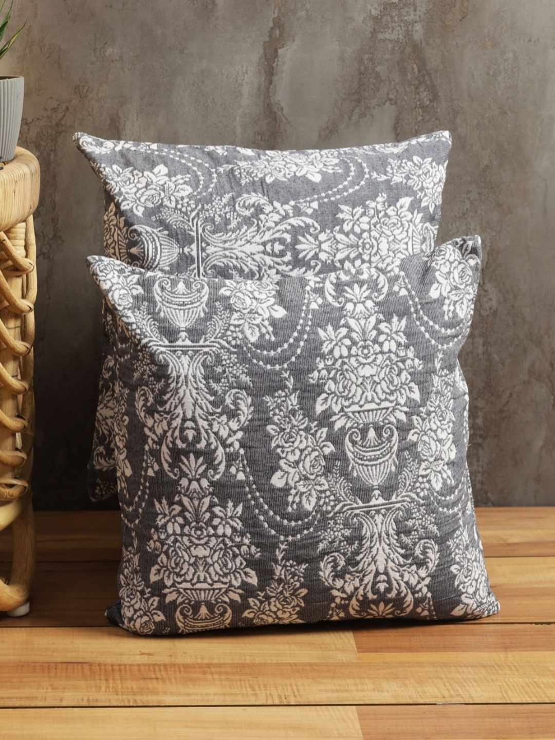 

Myntra Elegant Homes Grey & White 2 Pieces Ethnic Motifs Square Cushion Covers