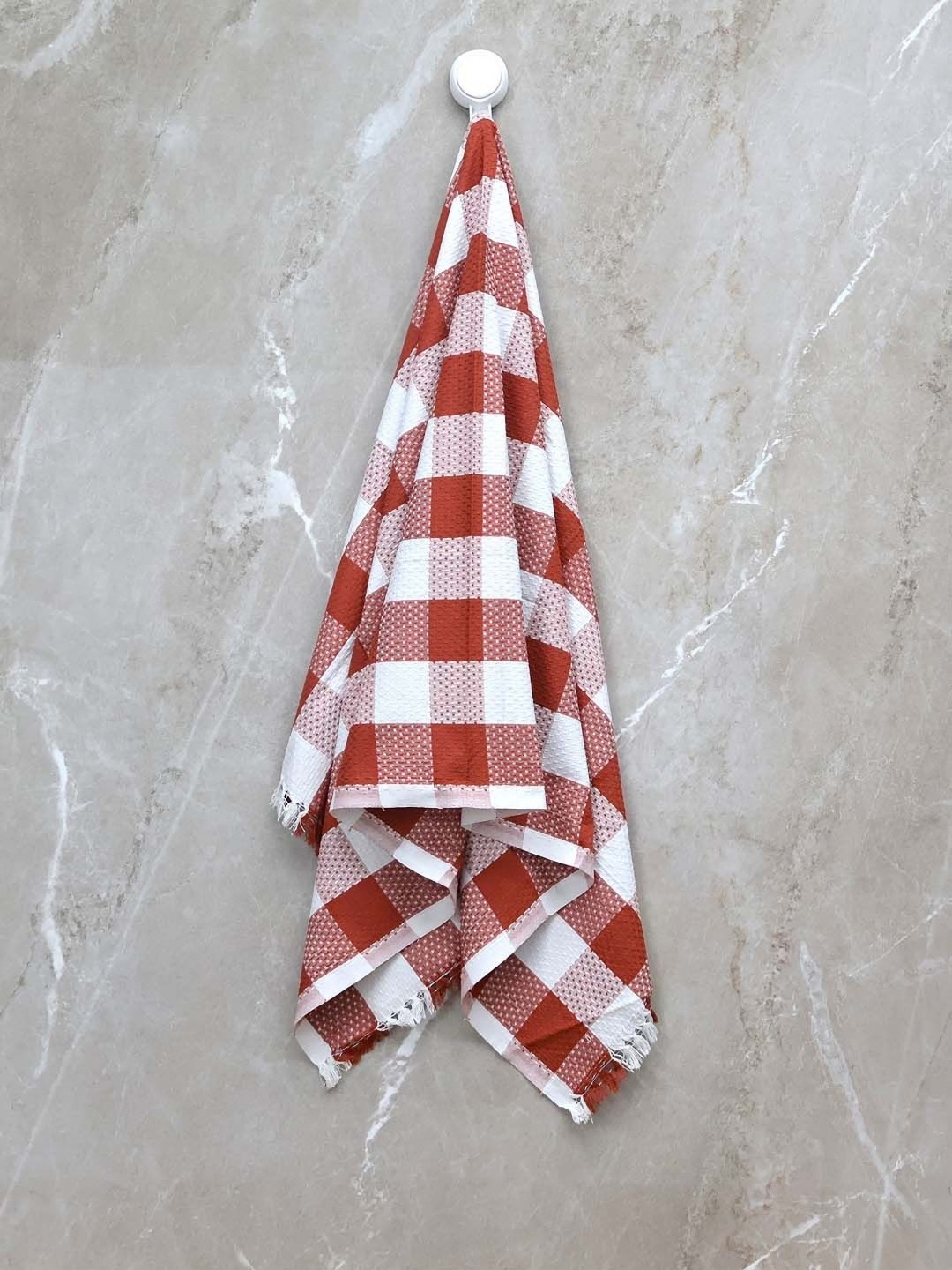 

BOMBAY DYEING Red & White Striped Pure Cotton 200 GSM Bath Towel
