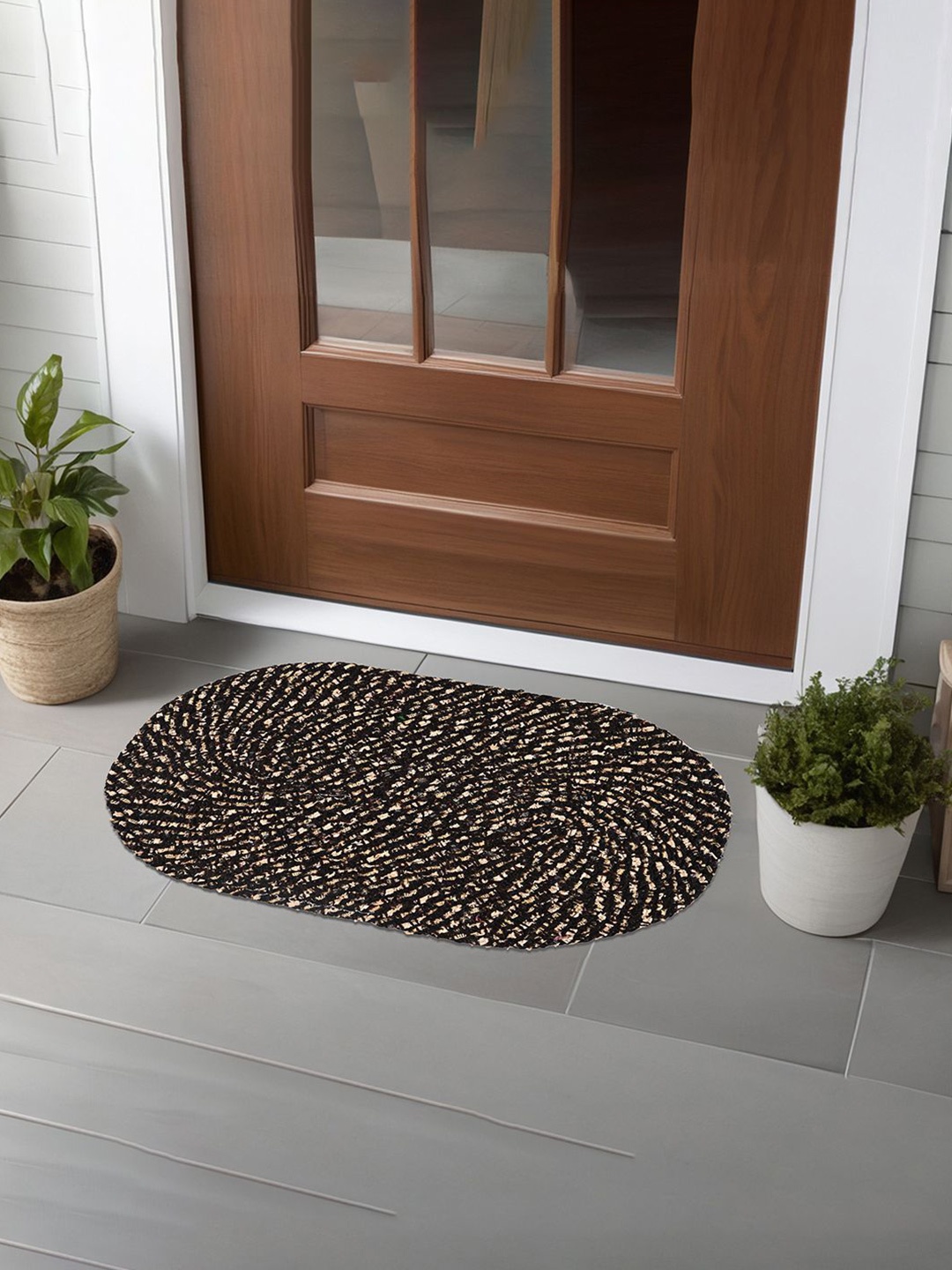 

Kuber Industries Black & Brown 6 Pieces Cotton Anti-Slip Doormats