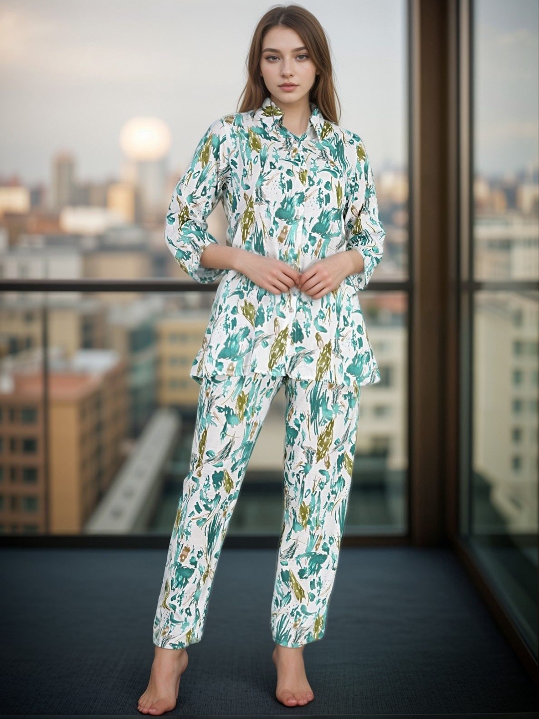

BAESD Printed Shirt With Trouser Co -Ords, Lime green