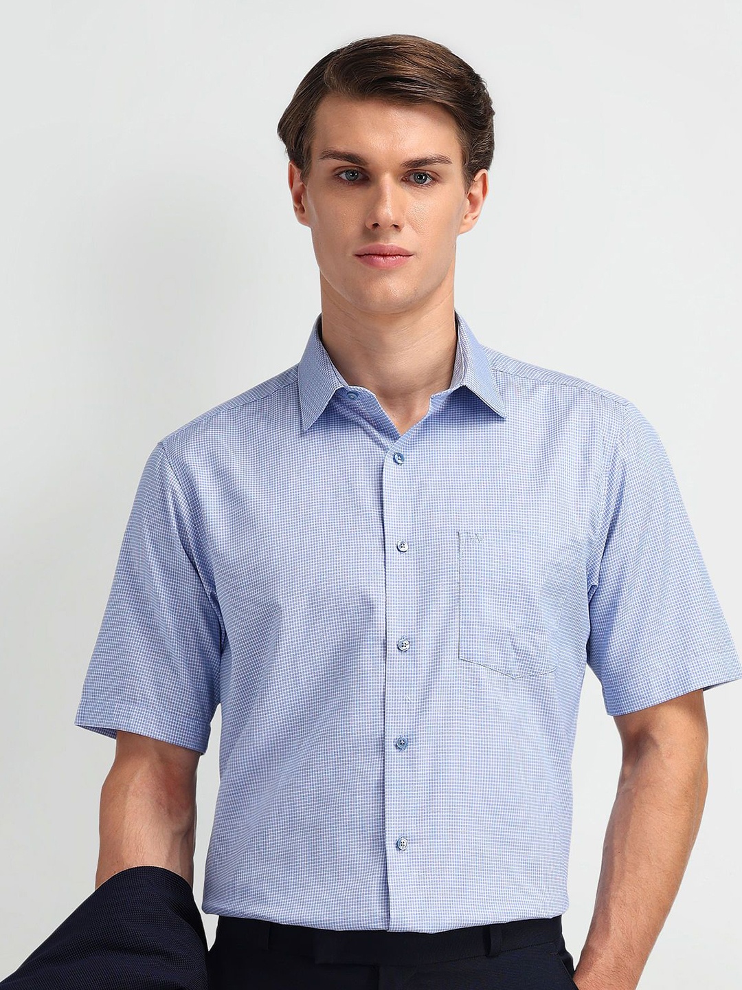 

Arrow Men Classic Micro Checks Opaque Printed Formal Shirt, Blue