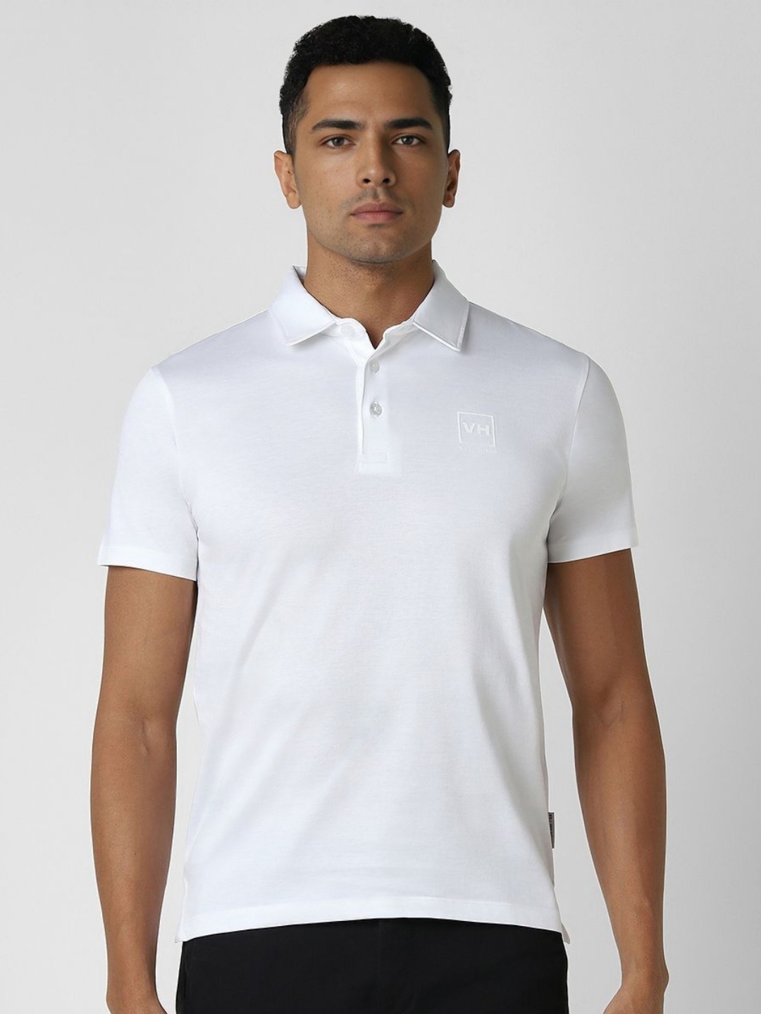 

V Dot Men Solid Polo Collar Cotton Slim Fit T-shirt, White