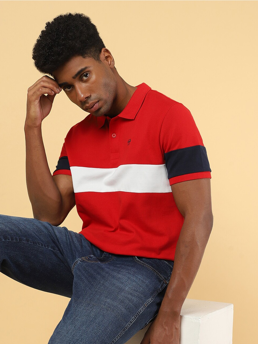 

Wrangler Colourblocked Polo Collar Cotton T-Shirt, Red