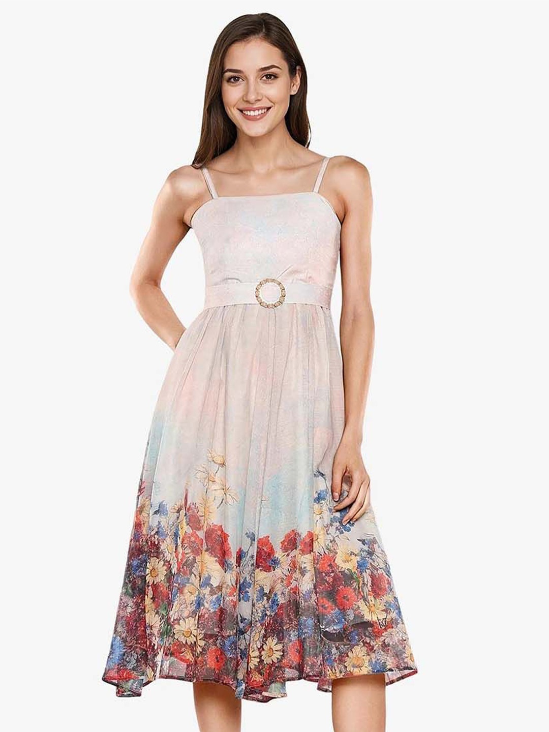 

RAREISM Floral Printed Fit & Flare Midi Dress, Pink