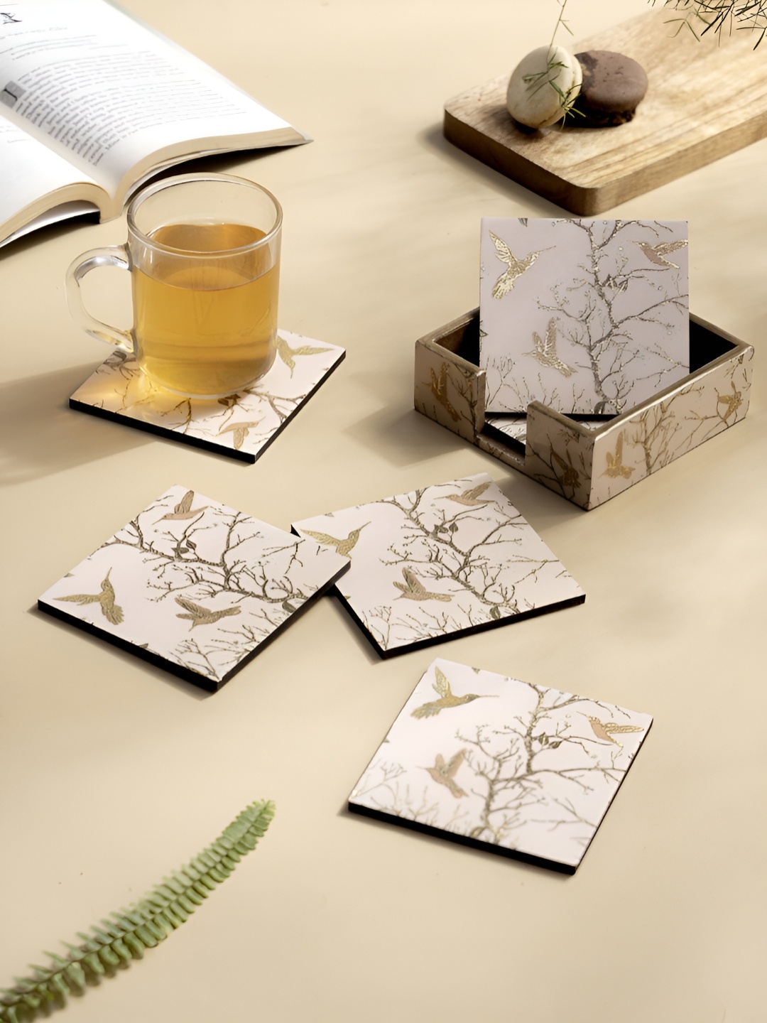 

DULI Pink 6 Pieces Printed Wooden Square Coasters