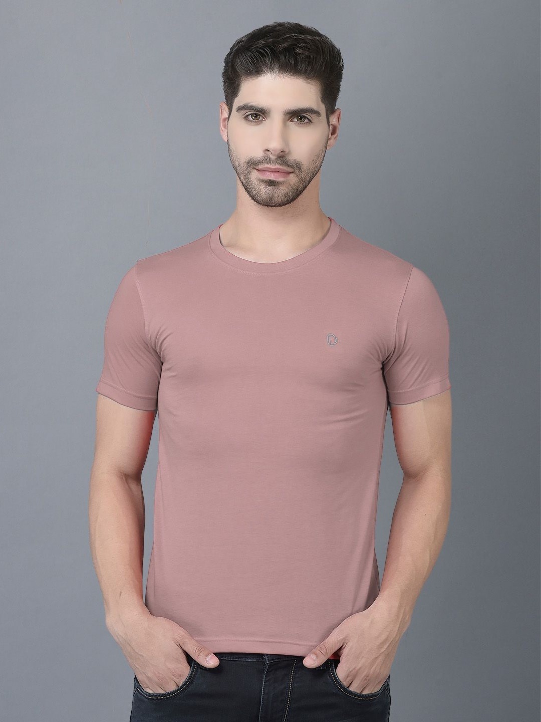 

Dollar Men Cotton Short Sleeves Raw Edge T-shirt, Peach