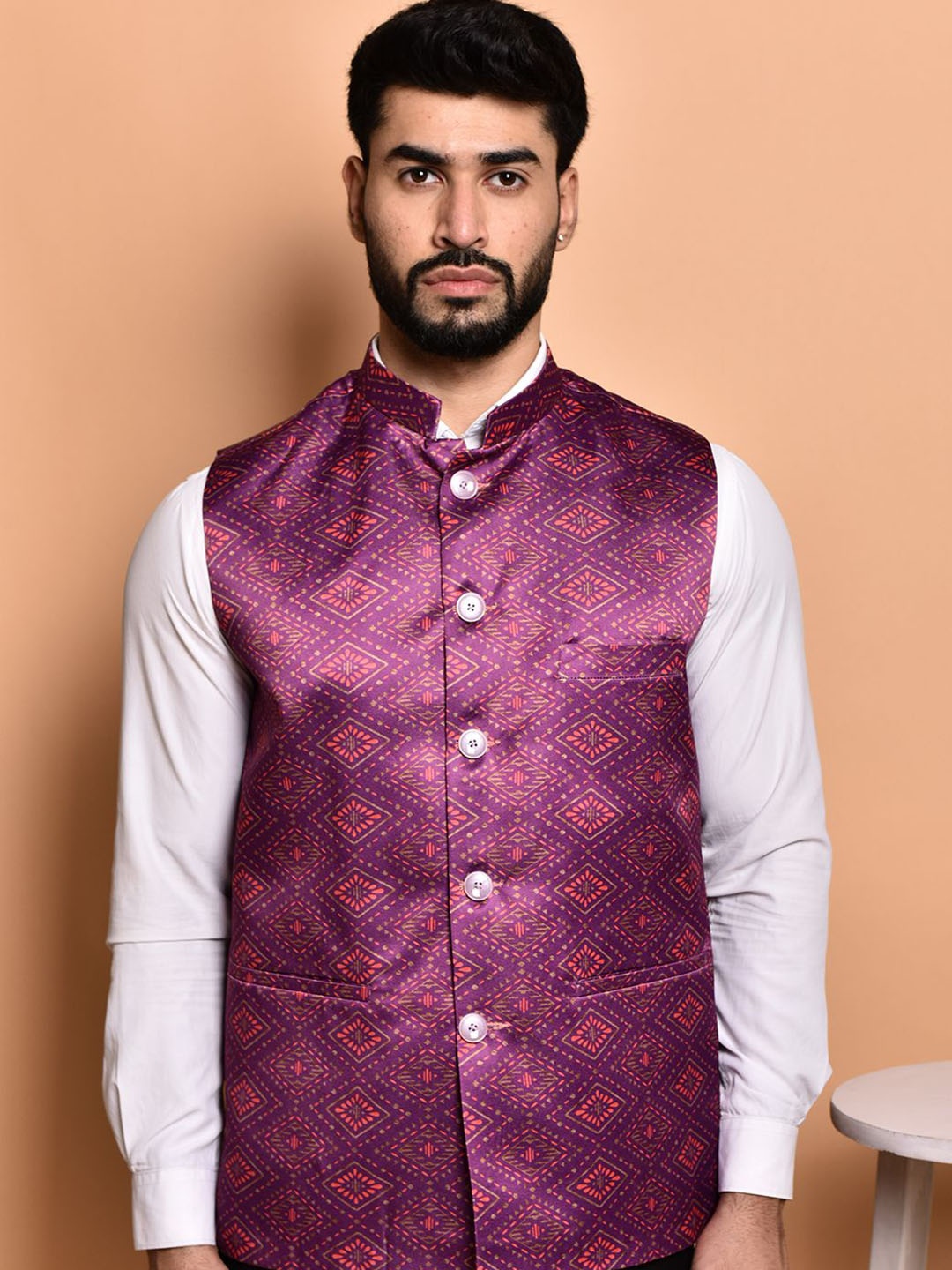 

PRINTCULTR Printed Woven Nehru Jacket, Purple