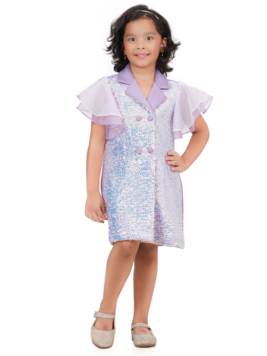 

Kiddorama Print Flutter Sleeve A-Line Dress, Purple