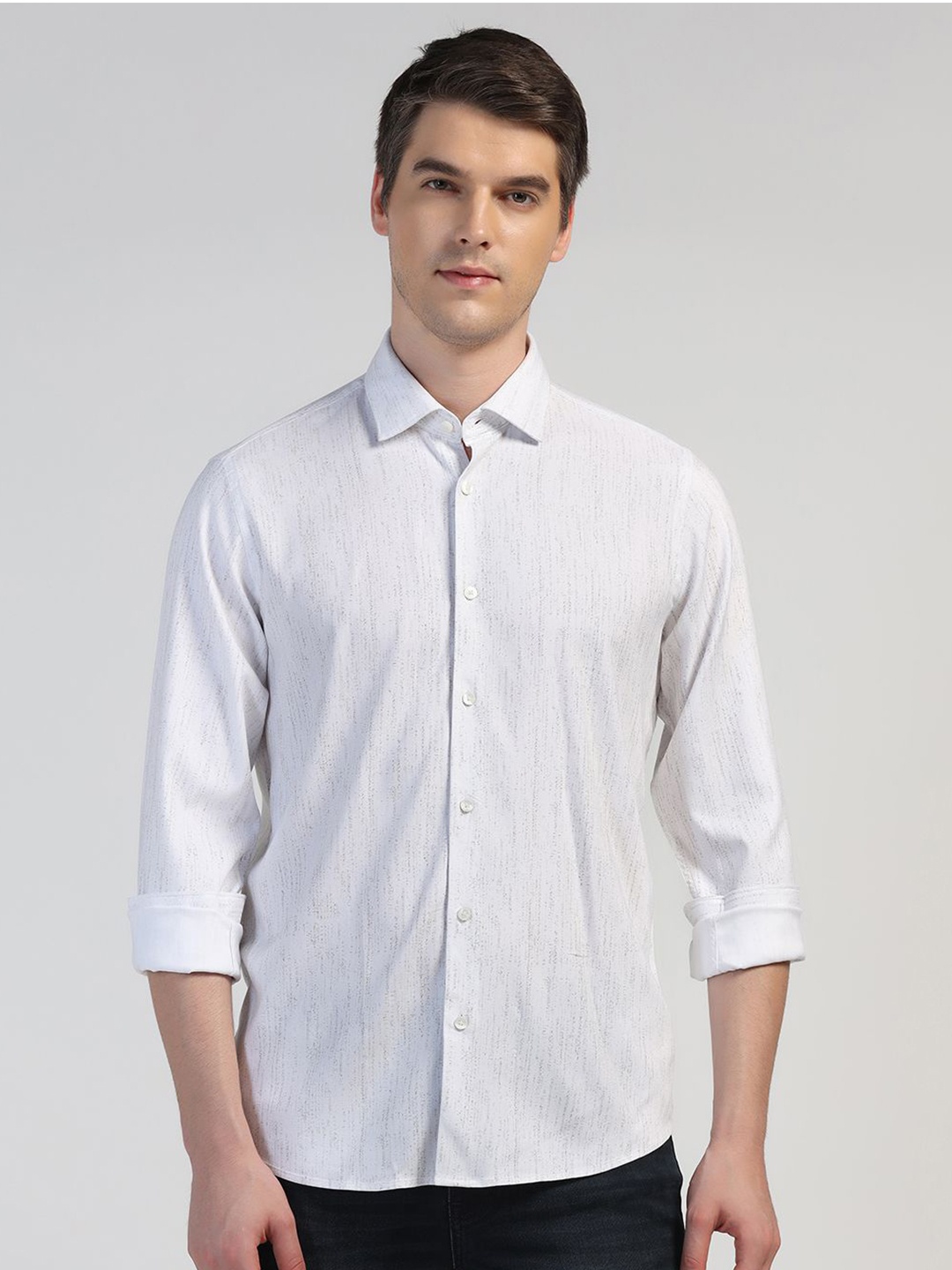 

Blackberrys Men Slim Fit Opaque Striped Casual Shirt, White
