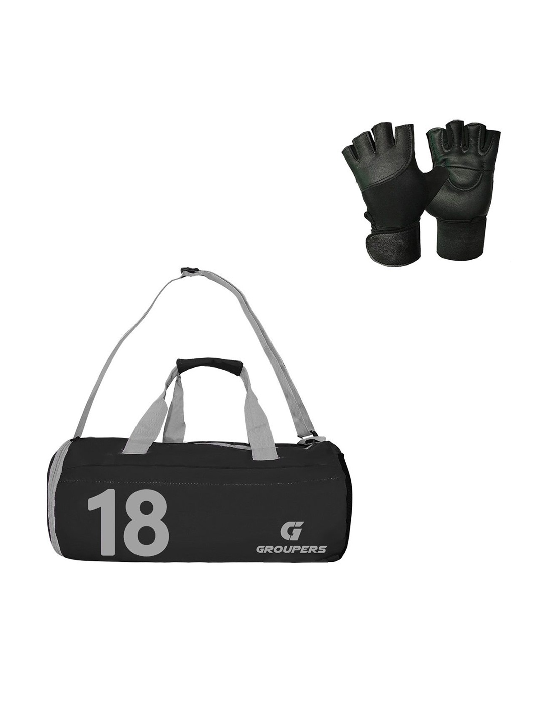 

GROUPERS Printed Medium Foldable Sports or Gym Duffel Bag with Gloves, Black