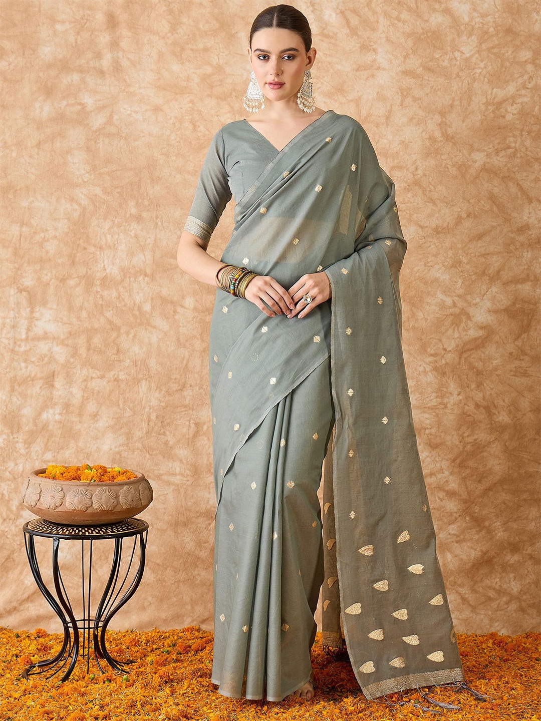 

Sangria Woven Design Patola Saree With Blouse Piece, Grey