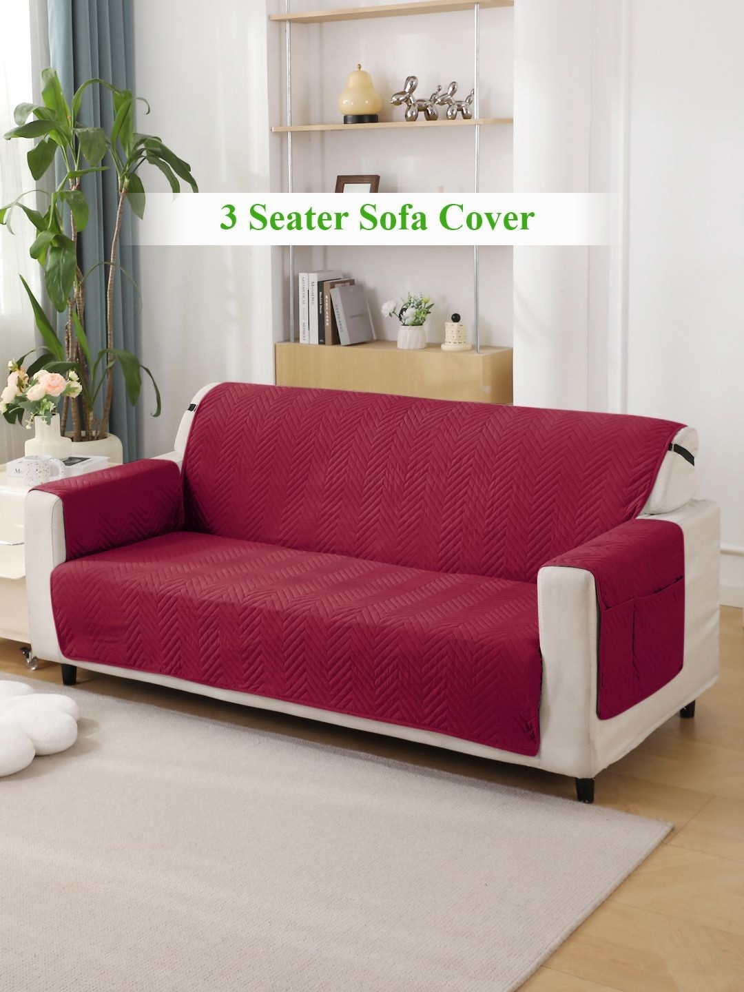 

HOKIPO Maroon Self Design 3 Seater Sofa Cover With Arms