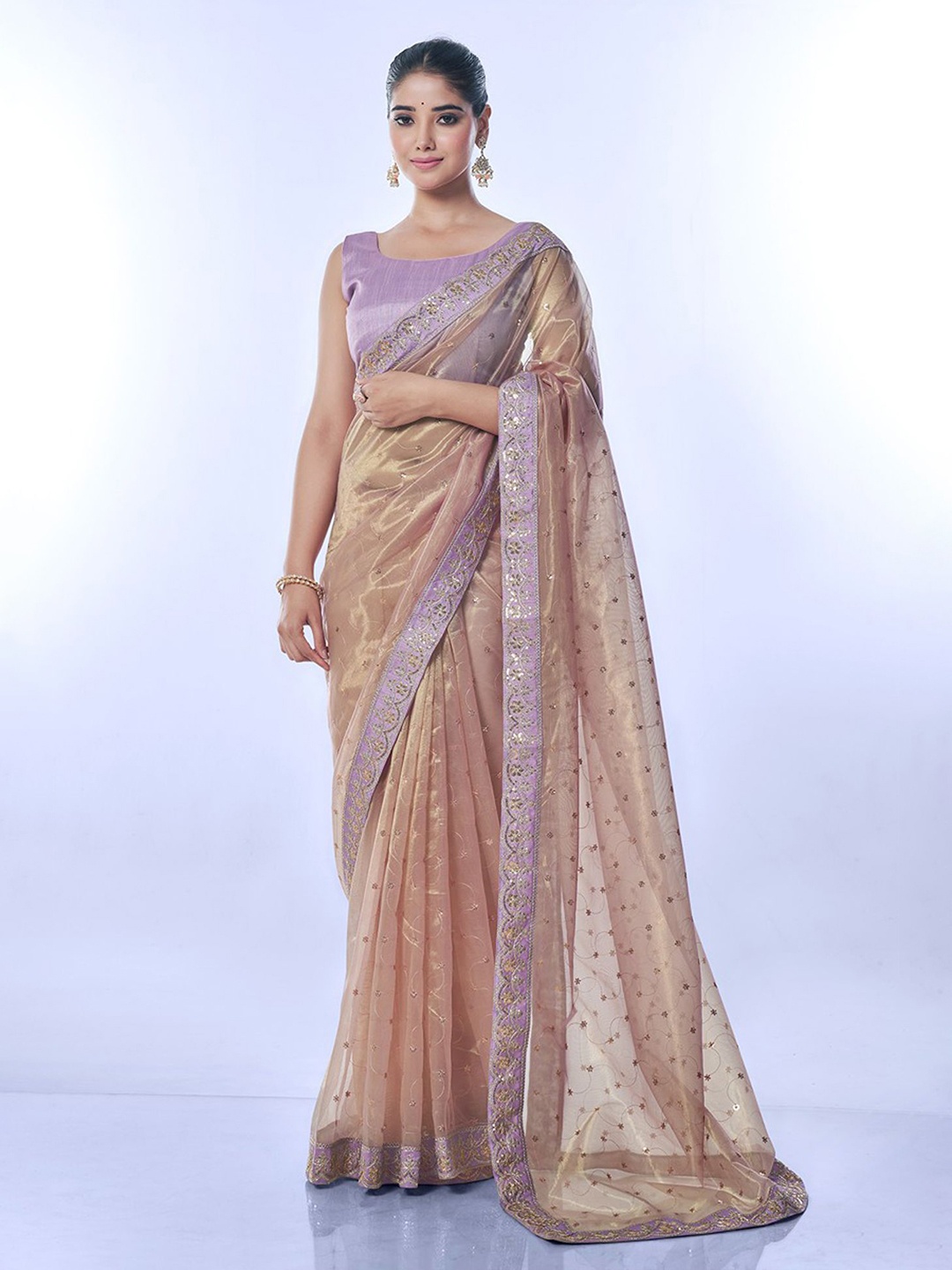 

Mitera Embellished Sequinned Net Saree, Lavender