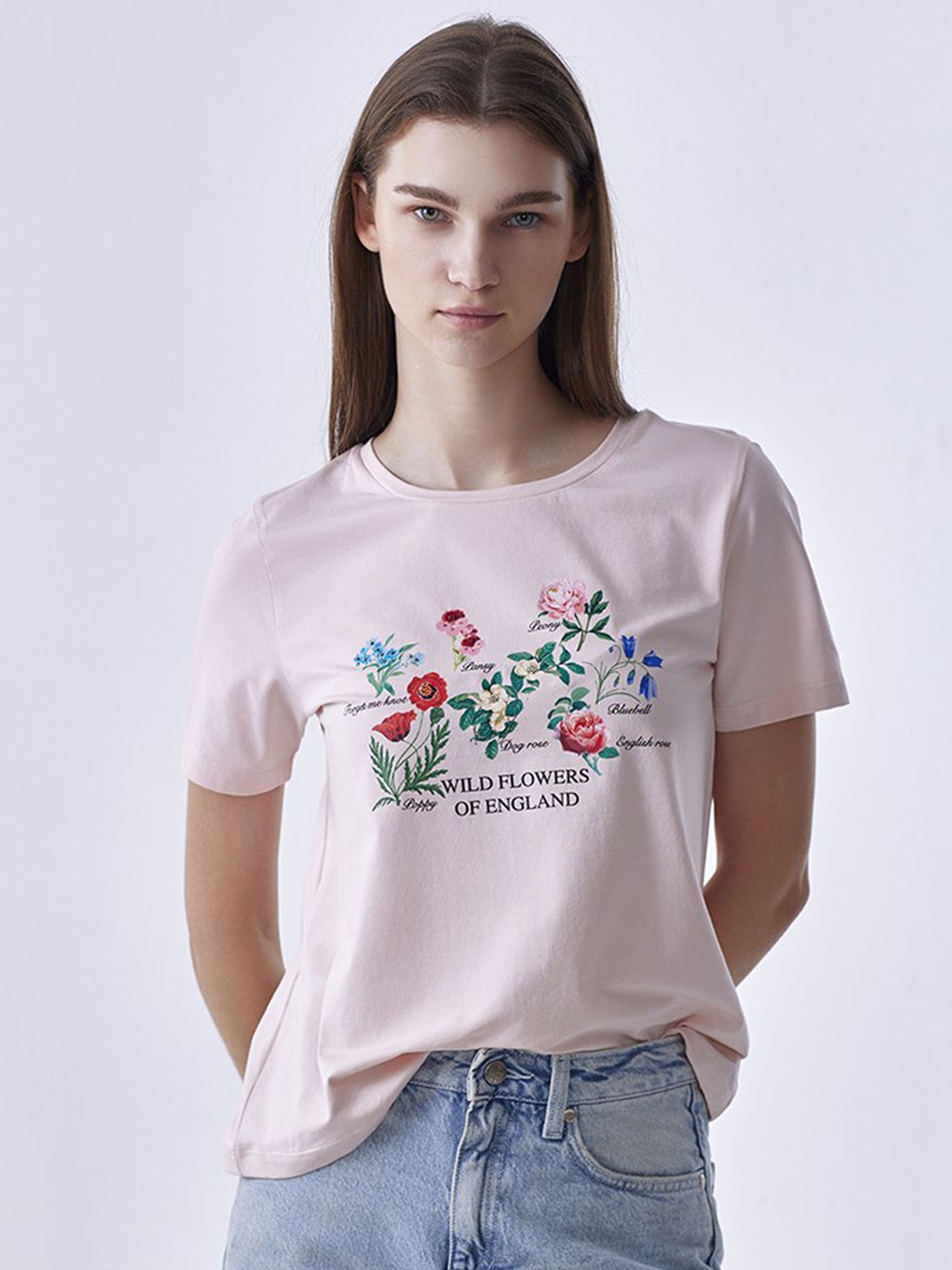 

COVER STORY Women Floral Printed Round Neck Cotton T-shirt, Pink