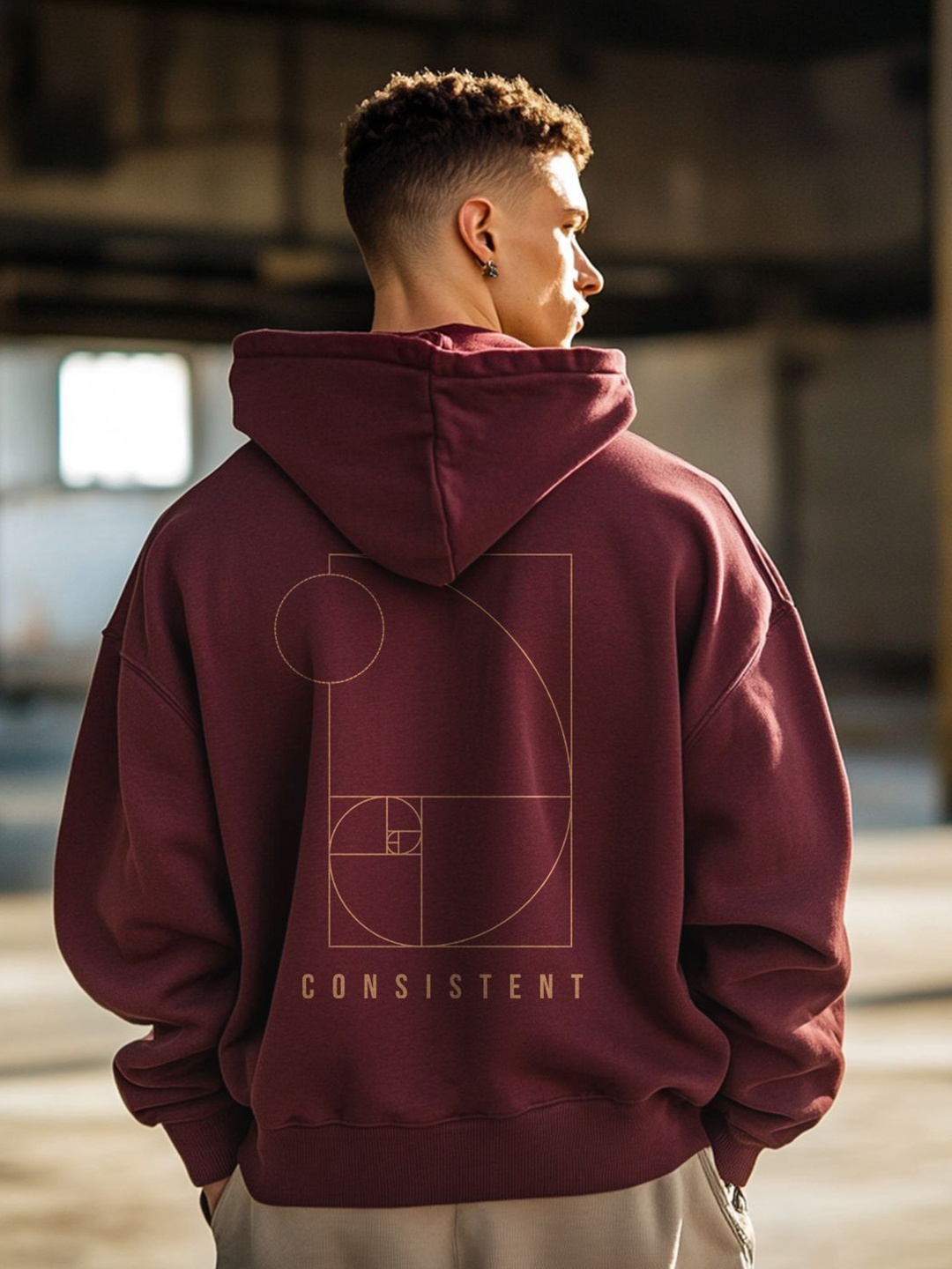 

NOBERO Men Oversized Printed Hooded Sweatshirt, Maroon