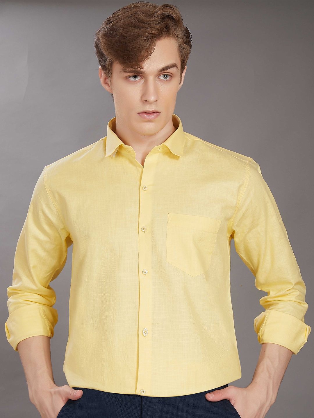 

DIVISIVE Men Club Slim Fit Opaque Casual Shirt, Yellow