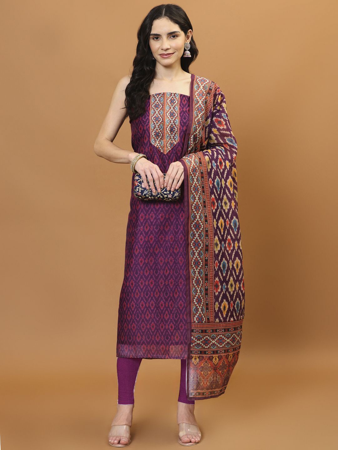 

Meena Bazaar Printed Art Silk Unstitched Dress Material, Purple