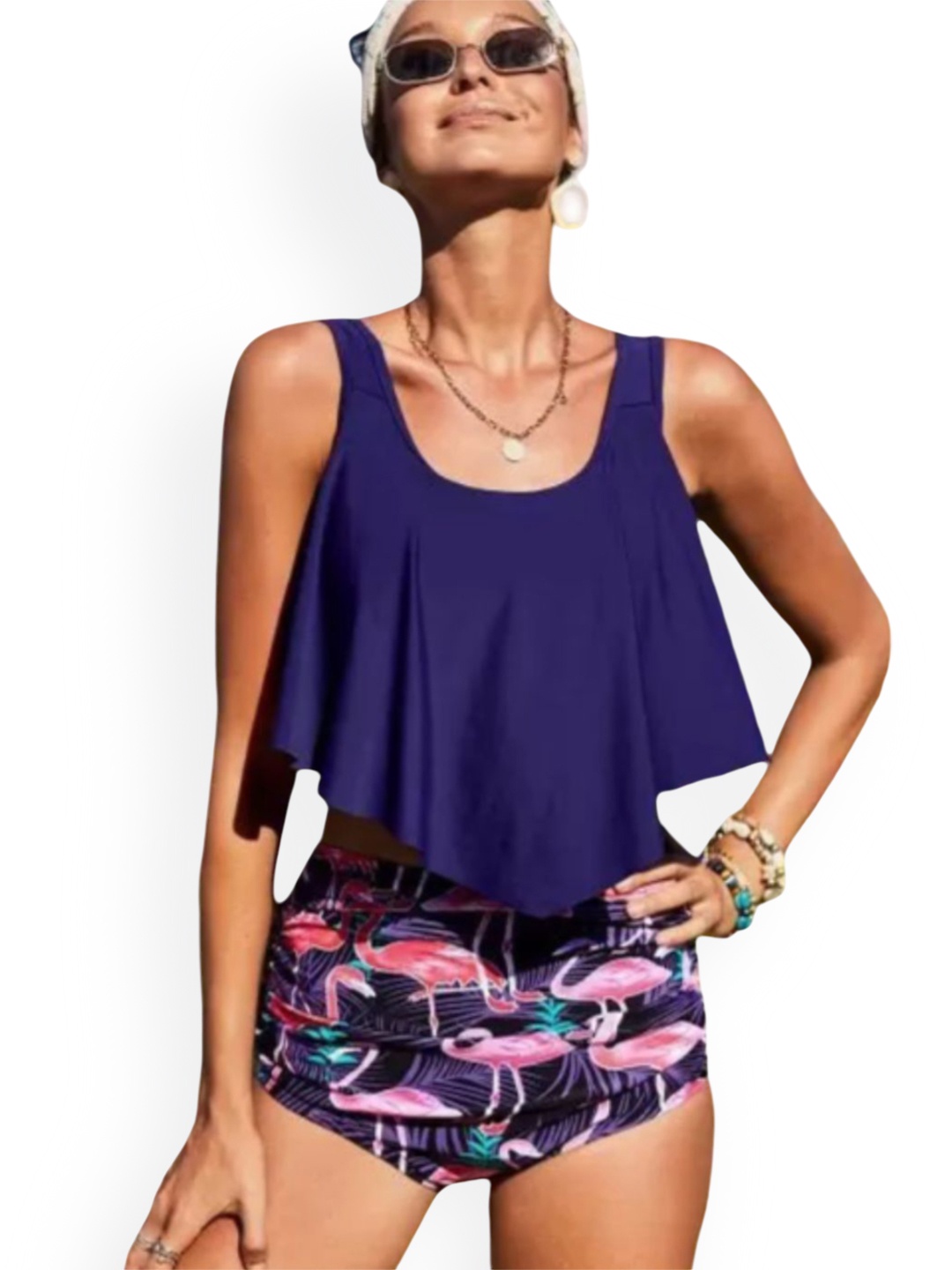 

ANGEL CROSHET Women Printed Padded Swim Set, Purple