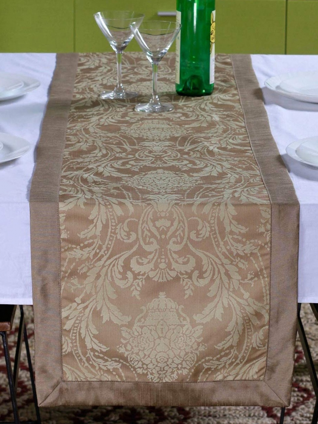 

Lushomes Brown Patterned Rectangular Table Runner, Silver
