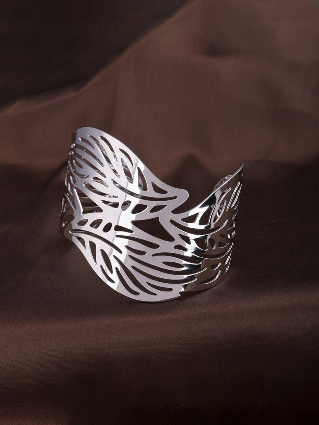 

PALMONAS Stainless Steel Silver-Plated Cuff Bracelet