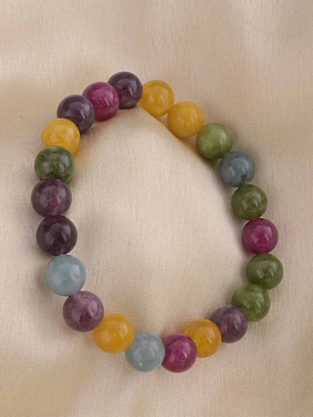 

PALMONAS Men Stainless Steel Rainbow Beaded Bracelet, Green