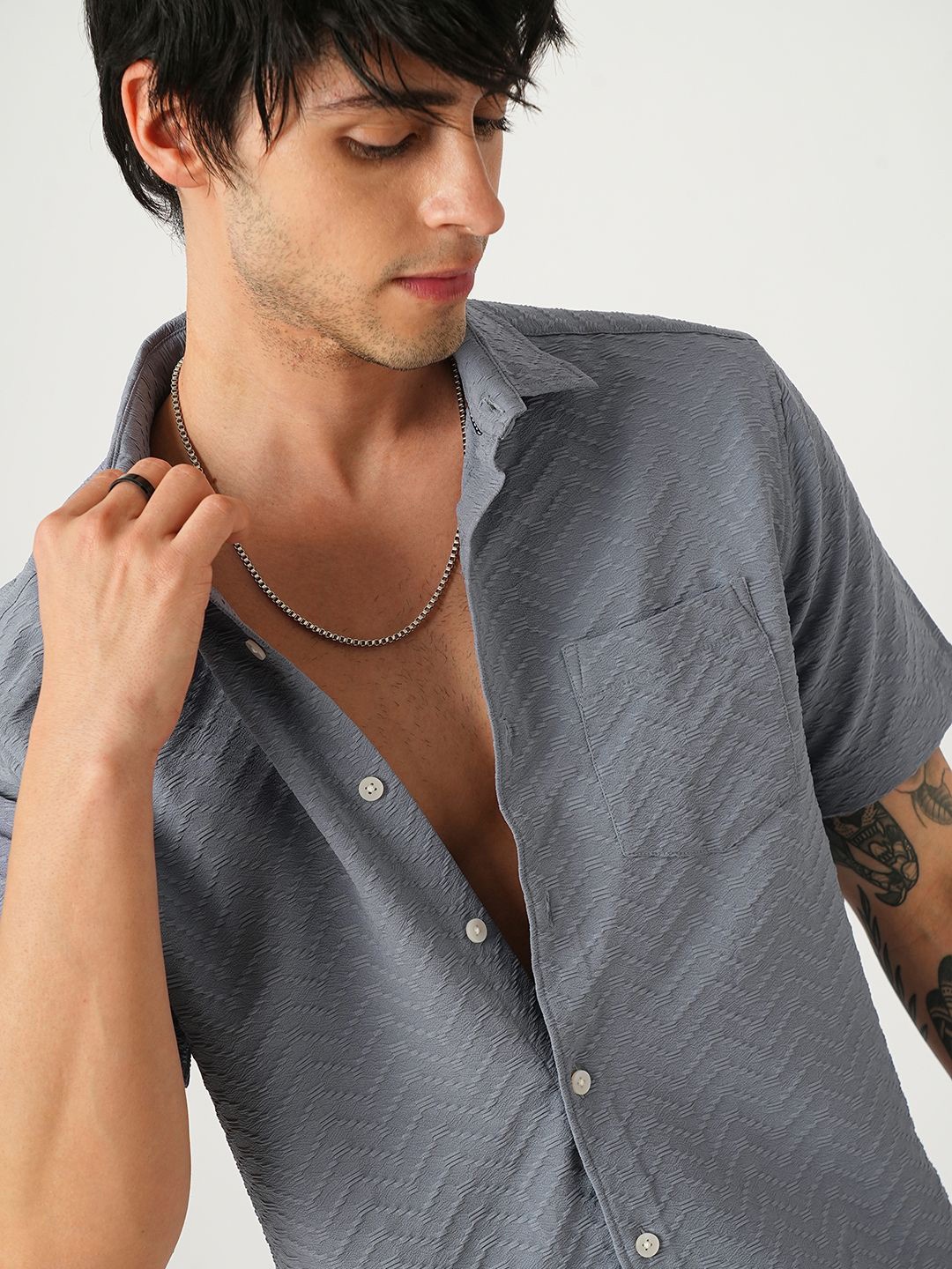 

VASTRADO Men Classic Spread Collar Textured Slim Fit Casual Shirt, Grey