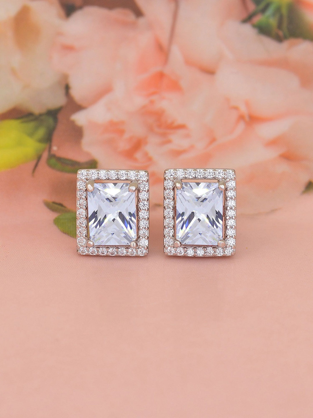 

Ornate Jewels 925 Sterling Silver American Diamond Stud Earrings, White