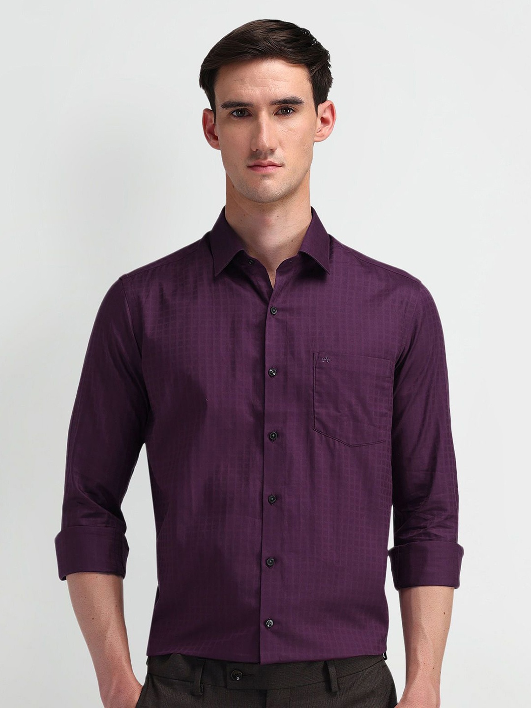 

Arrow Men Modern Slim Fit Micro Checks Opaque Printed Formal Shirt, Purple