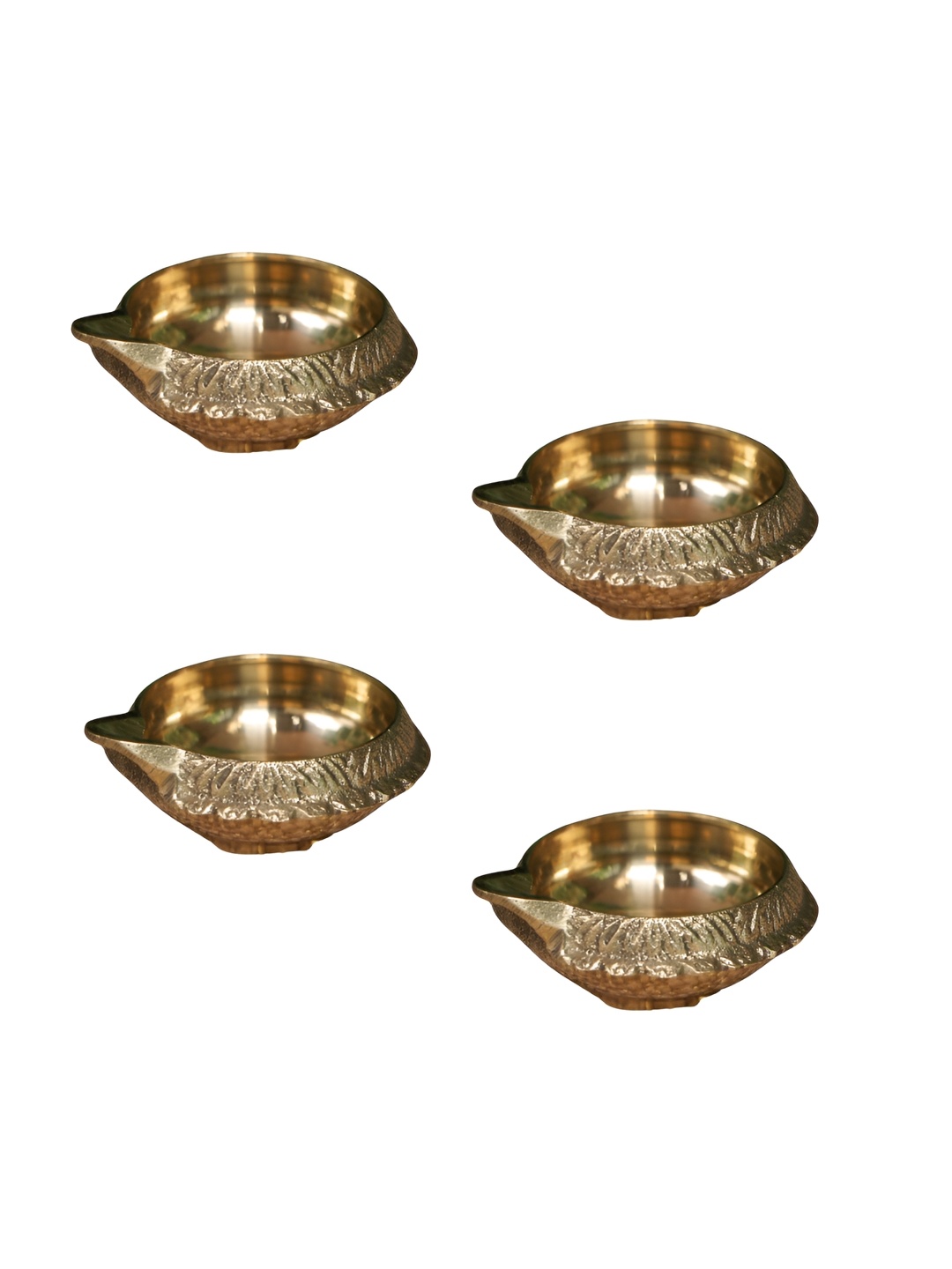 

Ambi Home Set Of 4 Yellow Textured Brass Deepam, Gold