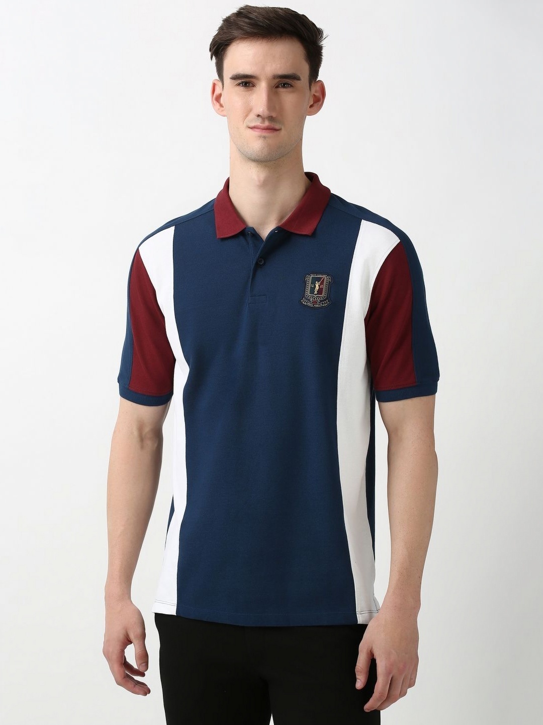 

Peter England Casuals Men Colourblocked Polo Collar Cotton T-shirt, Navy blue