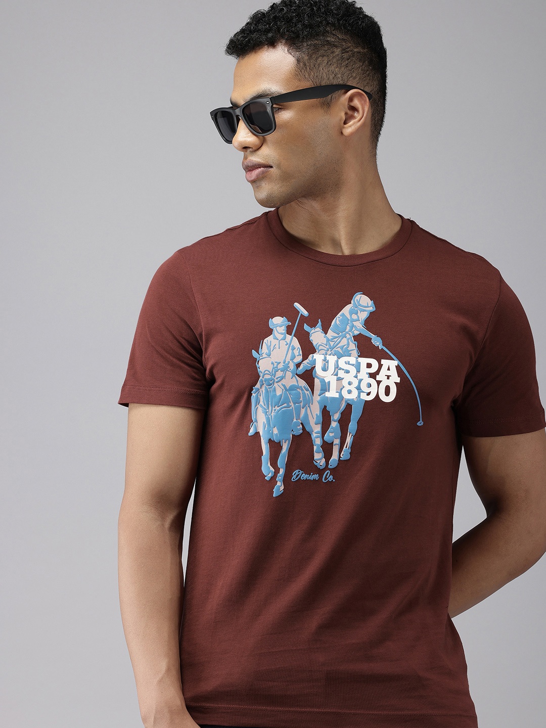 

U.S. Polo Assn. Denim Co. Brand Logo Printed Pure Cotton Slim Fit T-shirt, Brown