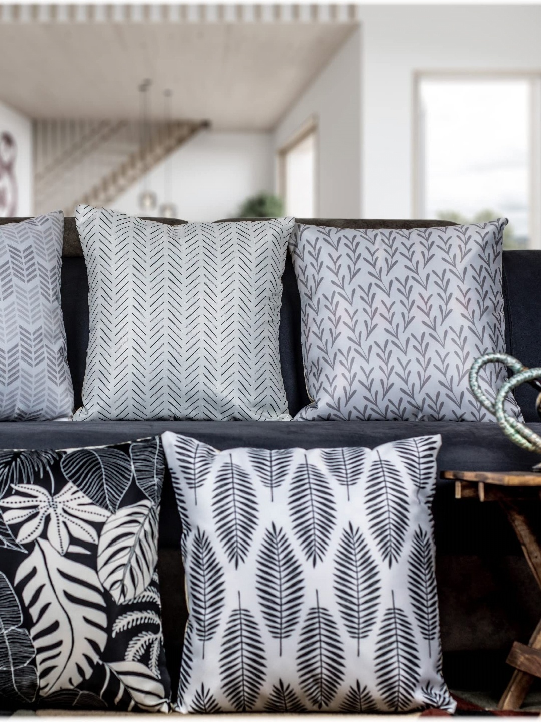 

Vendola Grey & White 5 Pieces Floral Square Cushion Covers
